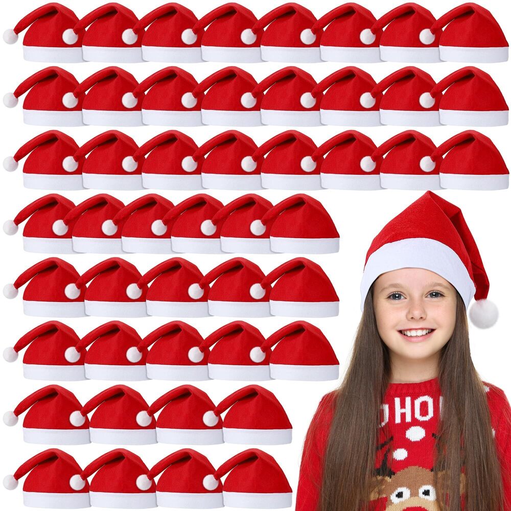 8204 48 Pieces Christmas Santa Hats Bulk for Children 10.2x15 Inch Red